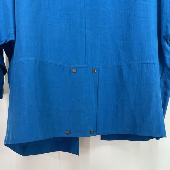 CHAR 100% SILK Jacket Size 8 / Large Vintage Open Front Cobalt Blue Should Pads - Picture 8 of 10